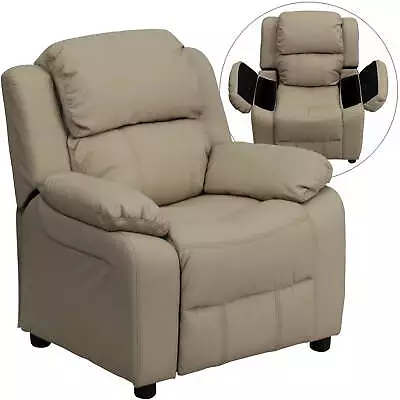 Deluxe Padded Contemporary Vinyl Kids Recliner Lounge Chair With Storage Arms • $194.61