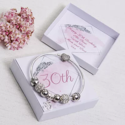 Ladies 30th Birthday Gift Charm Bracelet 18th 21st 40th 50th 60th Personalised • £14