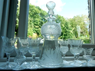 £740 • Buy Edinburgh Crystal Decanter & 8 Glasses Cut Crystal THISTLE VGC
