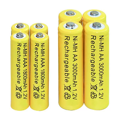 4+4 X AA AAA 1800mAh 3000mAh Rechargeable Battery 1.2V Yellow • $13.86