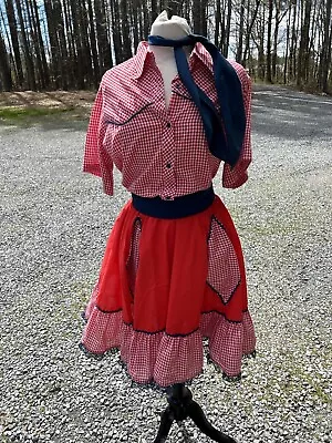 Square Dance Outfit Red M Cottage Prairie Coquette Western Rockabilly Gingham • $98