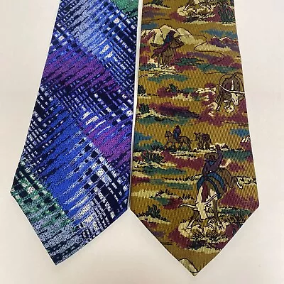 Lot Of 2 Necktie Missioni Ferrell Reed Men's Tie Geometric Western Colorful.   L • $7.41