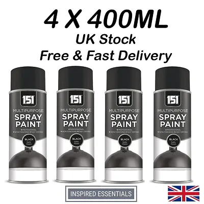 £12.99 • Buy 4 X 400ML Black Satin Aerosol Paint Spray Cars Wood Metal Walls Graffiti
