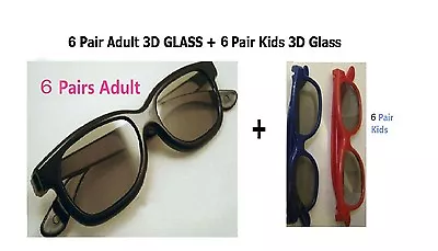 6 Pairs Adult +6 Kids(gift)  Passive 3D Glasses Work For VIZIO LG Passive 3D TV • $19.11