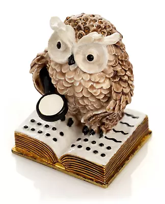 Keren Kopal Owl Reading A Book Trinket Box Decorated With Austrian Crystals • $15.38