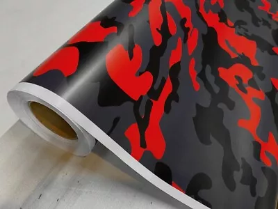 Red Black Gray Camo Camouflage Vinyl Car Wrap Film Sheet +Free Tools(2 Feet & Up • $5.99