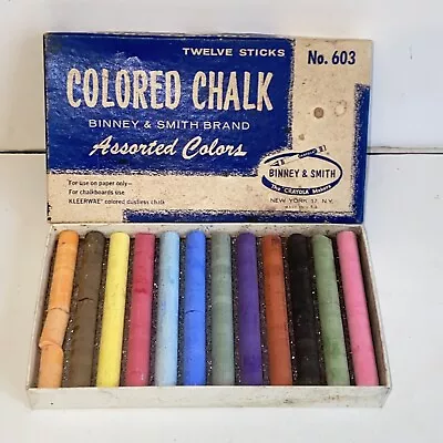 Vintage Binney & Smith #603 Colored Chalk For Paper 12 Sticks Of Assorted Colors • $20