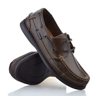 Mens Leather Boat Deck Lace Up Walking Casual Driving Moccasin Loafer Shoes Size • £24.98