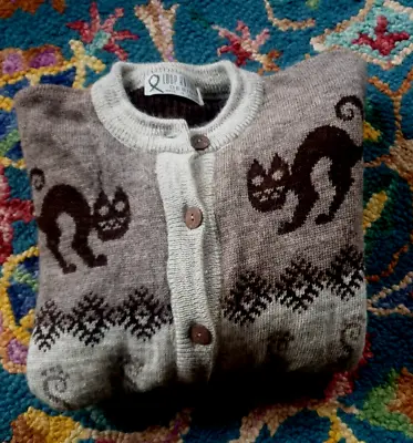 Vintage Loop Knitwear 100% Wool Cardigan Medium Cats Design • £45
