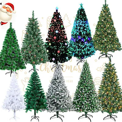 £15.99 • Buy 4/5/6/7FT Christmas Tree Green White With Lights Bushy Pine Xmas Indoor Decor