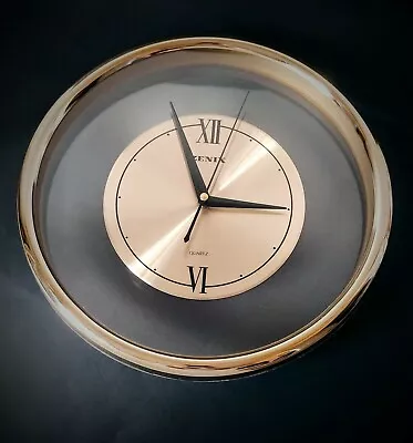 Vintage MCM 12  Round Wall Clock Zenix Quartz Acrylic Clear Gold Trim  • $19.95