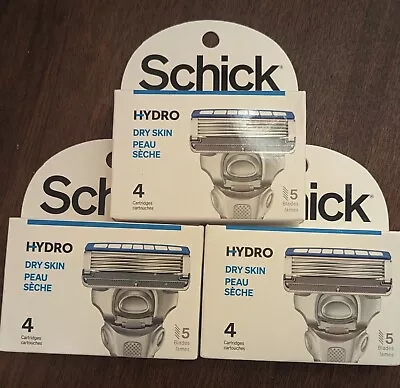 3 Packs (12 Cartridges Total) SCHICK HYDRO 5 Blade Dry Skin Men’s Razor Refills • $29.99