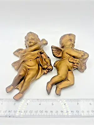 Vtg Goldtone Angel Cherubs W Grapes Wall Hanging Molded Plaques Made In Japan • $19