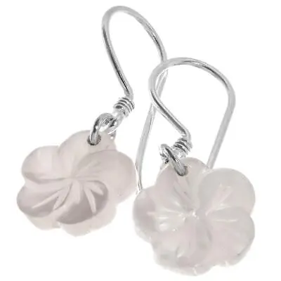 925 Silver Dainty White Plumeria Mother Of Pearl Shell Flower Earrings 3/8  • $15.95