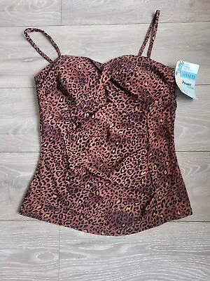 Spanx ASSETS Leopard Print Twist Bandeau TANKINI Top Swimwear Size S 1709 • £14.99