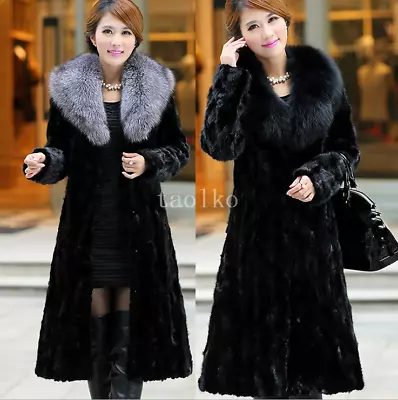 Long Trench Coat Faux Mink Fur Parka Lapel Collar Winter Overcoat Jackets Womens • $116.99