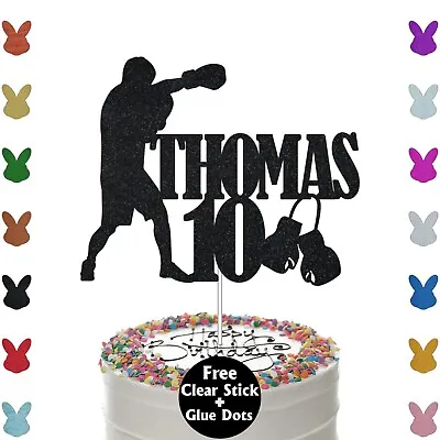 Boxer Birthday Cake Topper Personalised Boxing Gloves Party Glitter Cake Decor • £2.95