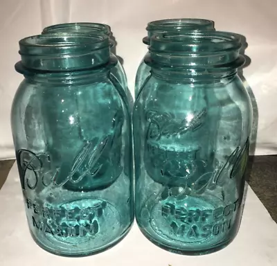 4 Vintage 1 Quart Ball Blue Glass Canning Jars No Lids. 024 And 12. • $24