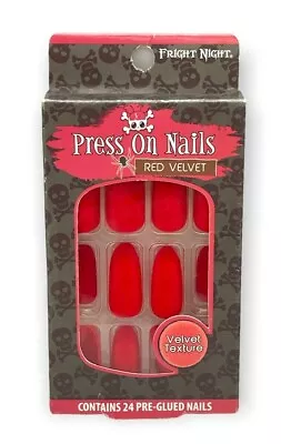 Fright Night Press On Nails  Blood Red  Velvet 1 Pack Of 24 Pre-Glued Nails • $6.99