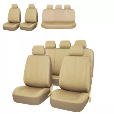 $49.27 • Buy 5-Seats Car PU Leather Seat Cover Protector Full Set Universal Beige Accessories