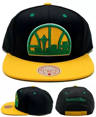 Seattle Supersonics New Mitchell & Ness 2 Tone Black Yellow Era Snapback Hat Cap • $29.69