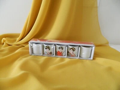 New Sake Cups Set Of 6 Japanese Shot Cups White Porcelain Geisha Print • $25