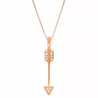 10K Rose Gold Arrow Pendant With 0.03 Carat Round Diamonds - 18 Inch Box Chain • $129.99