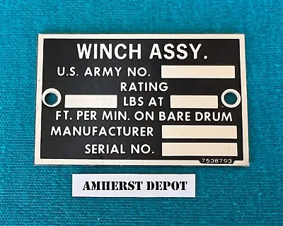 Military Data Plate Winch M35A2 M54A2 Truck US Army USMC • $15