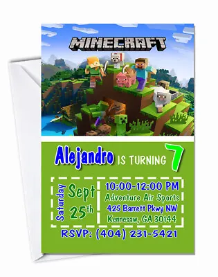 Minecraft Game Personalized Birthday 10 Pack/Digital Invitations • $28