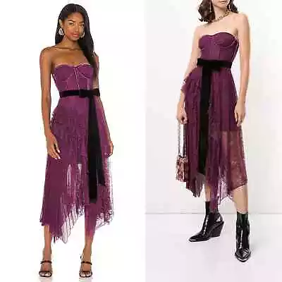 NWT Alice + Olivia Bree Bustier Ruffle Handkerchief Dress In Boysenberry Size 2 • $150