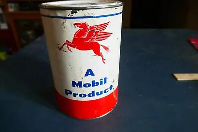 Vintage Empty 5 Pound Size Mobil Mobilgrease Oil Can Lot 24-7-CH-B • $24.99