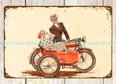 Home Garden Wall Plaque Wall Decor 1940s MOTORCYCLE & SIDECAR Metal Tin Sign • $18.94