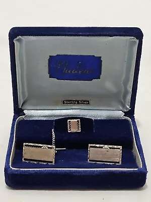 Vintage Nadene Sterling Silver Men’s Cuff Links Set & Sterling Tie Tack • $14.13