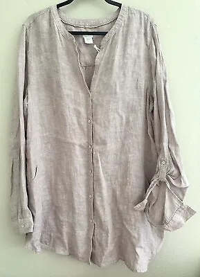 Sigrid Olsen Linen Top Boho Blouse Shirt Tunic Career Faded Grayish Purple XL • $34.99
