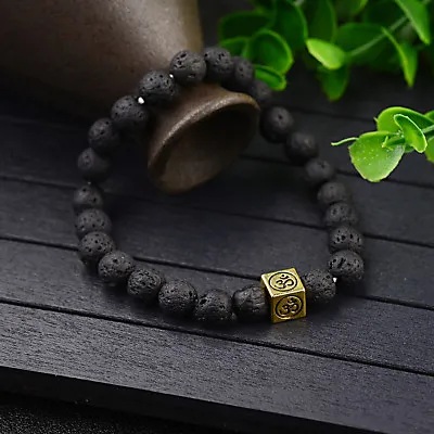 $2.71 • Buy Charm Lucky Lava Stone Yoga Energy Mala Square OM Beaded Diffuser Mens Bracelet