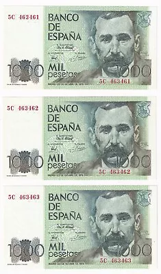 Spain 1000 Pesetas Dated 1979 P158 3 X Consecutive Notes UNC • £40