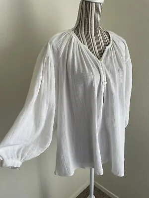 Maurie & Eve Breathable Cozy Organic Cotton Top Sz 8 White Balloon Sleeve • $49.99