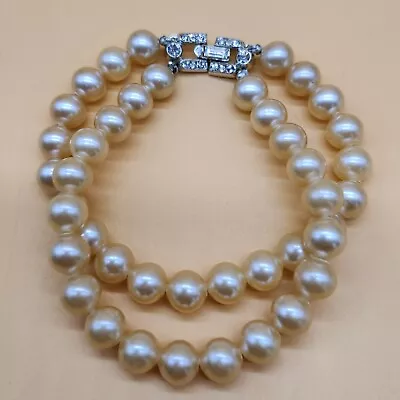 Vintage TRIFARI Faux Pearl Rhinestone Double Strand Custom Jewelry Bracelet • $69.95