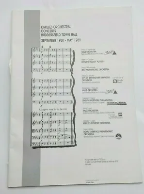 £8.72 • Buy Kirklees Orchestral Concerts Huddersfield Town Hall 1988-89 Programme 