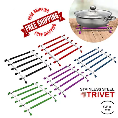 £5.89 • Buy Stainless Steel Trivet Heat Resistant Silicone Hot Pan Pot Worktop Saver Stand