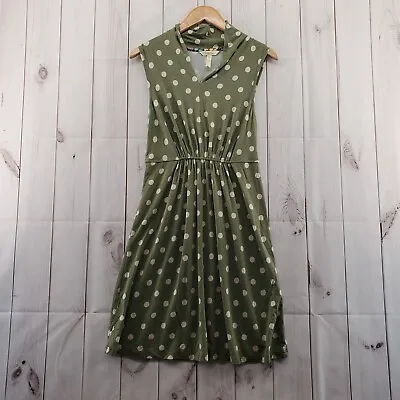 Matilda Jane Dress Small Women Green Ivory Polka Dot Knee Length Elastic Waist • $15.39