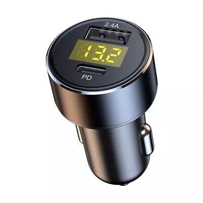 Car Cigarette Charger Lighter LED Voltmeter 2.4A USB Type-C Port Charging 12/24V • $7.98