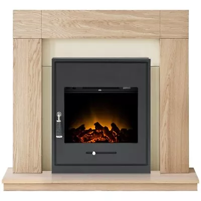 Adam Malmo Fireplace In Oak & Cream With Oslo Electric Inset Stove In Black ... • £389