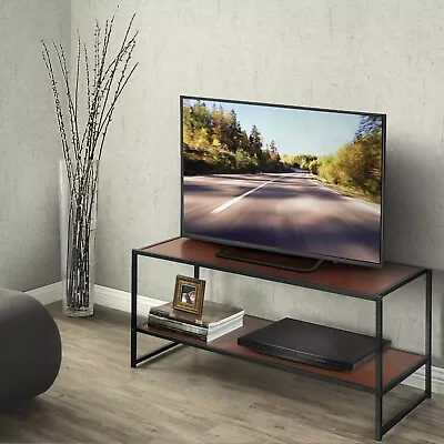 Modern Black Metal Frame 40  Tv Stand/Table | Media Stand W/ Shelf |Red Mahogany • $72.99