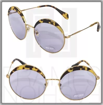 MIU MIU NOIR 51Q Round Gold Lilac Havana Sunglasses MU51QS Metal Authentic Women • $163.44