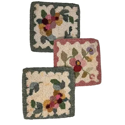 Set Of 3 Vintage Punch Needle Cheticamp Cape Breton Wool Trivet Pot Holder 6  • $19