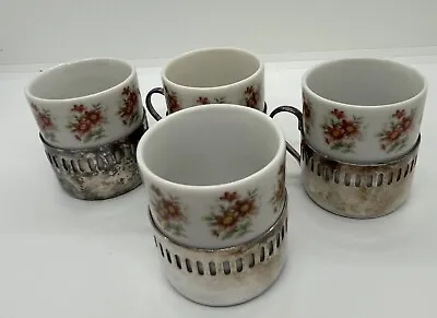 Vintage Bellini Veracruz Porcelain Silver-plate Demitasse Espresso Cups Set Of 4 • $32.50