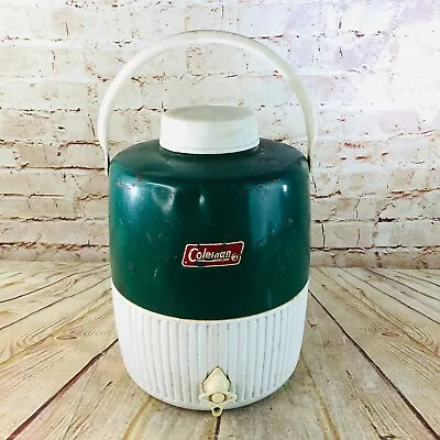 Vtg Coleman Jug Cooler Green 1 Gallon Water Dispenser Thermos Camping Drink Cup • $8.70