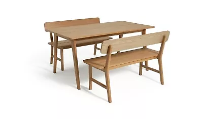 Habitat Nel Wood Veneer Dining Table & 2 Oak Benches • £530.99
