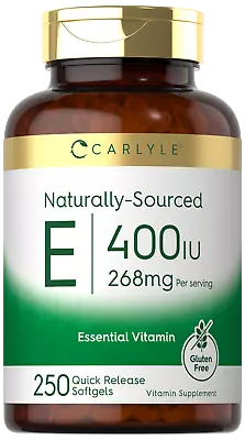 Vitamin E 400 IU | 250 Softgels | Naturally Sourced | Non-GMO  | By Carlyle • $15.59